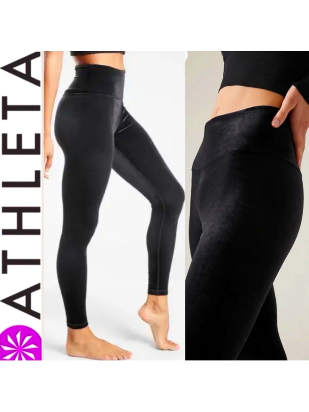 Athleta Black Elation Velvet Tights/Leggings Size Women’s Medium
